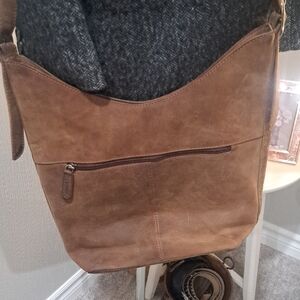 Adrian Klis Brown hide/ suede Shoulder Hobo with Front Zip Pocket